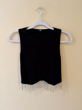 Black Chain Fringe Crop Tank Top